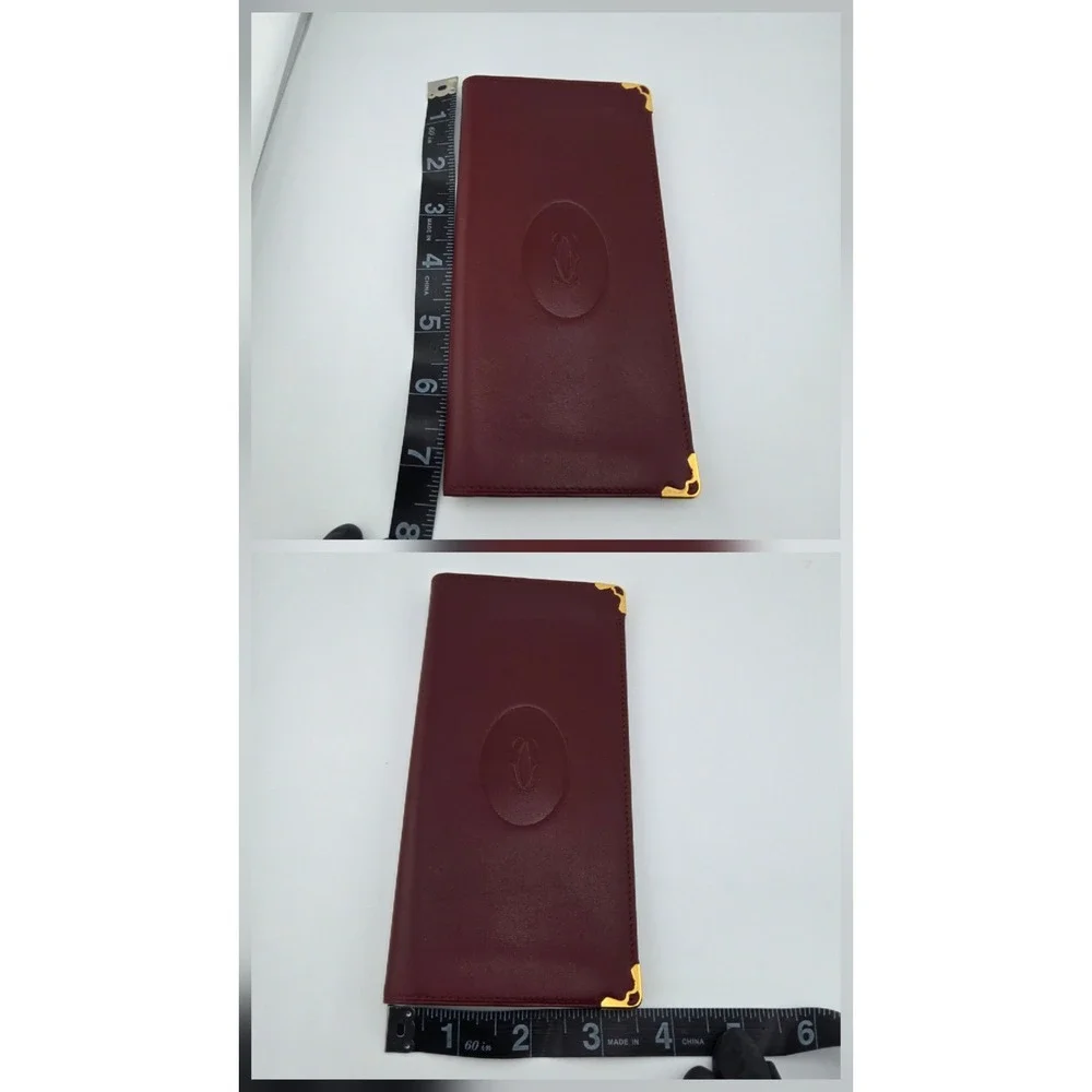 Cartier Must de Cartier Burgundy Leather Long Bifold Wallet Gold Corners Box